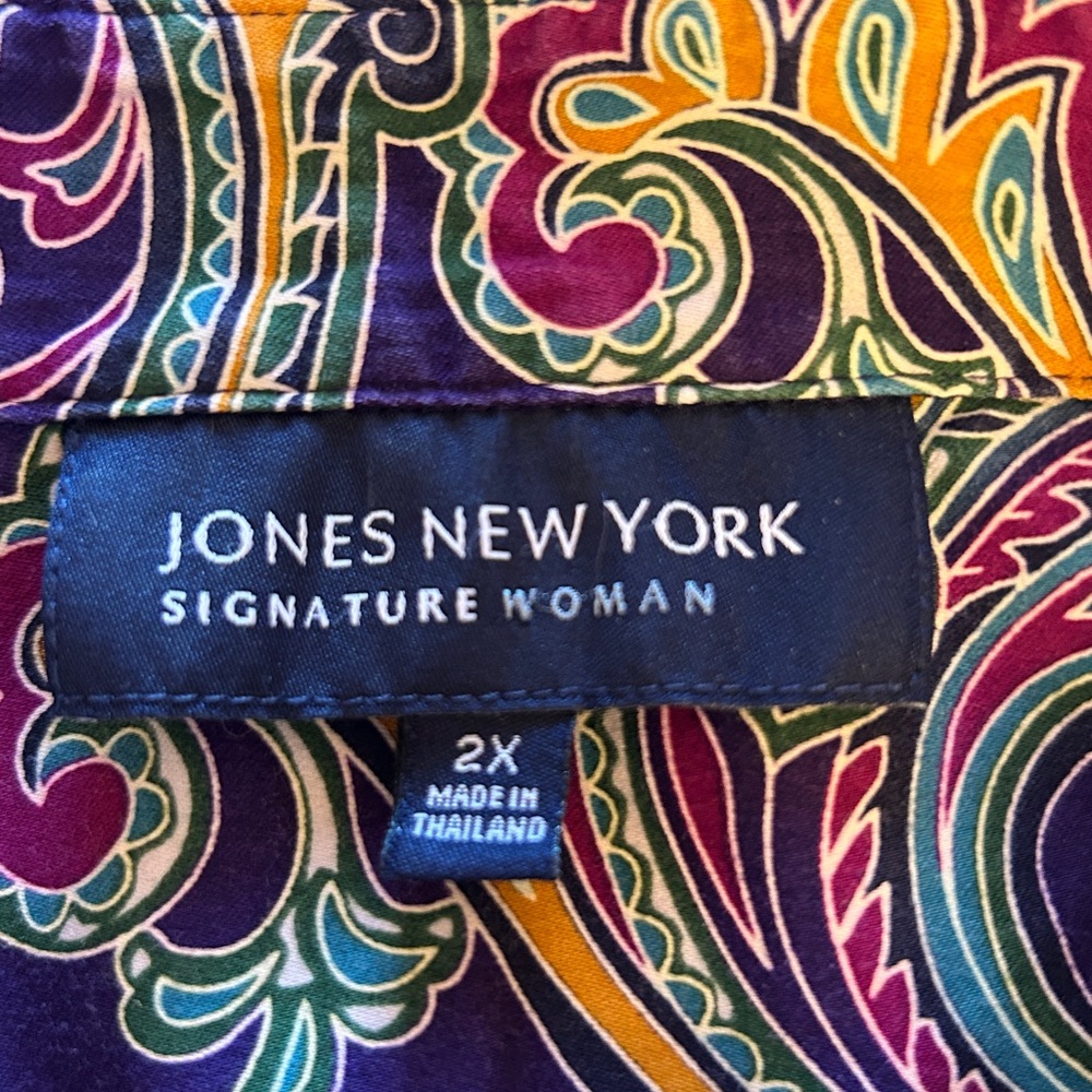 Jones New York Signature Purple Paisley Button Up Long-sleeve Career Top Sz 2X| - Picture 7 of 12
